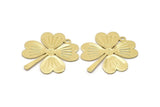 Brass Leaf Charm, 4 Raw Brass Four Leaf Clover Charms With 1 Hole, Charm Earrings (35x32x0.80mm) M02986