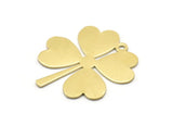 Brass Leaf Charm, 4 Raw Brass Four Leaf Clover Charms With 1 Hole (35x32x0.80mm) M02985