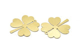 Brass Leaf Charm, 4 Raw Brass Four Leaf Clover Charms With 1 Hole (35x32x0.80mm) M02985