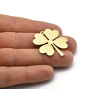 Brass Leaf Charm, 4 Raw Brass Four Leaf Clover Charms With 1 Hole (35x32x0.80mm) M02985