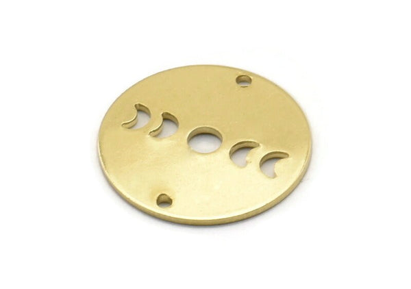 Brass Moon Charm, 12 Raw Brass Moon Phases Charms With 2 Holes (18x0.80mm) M02953