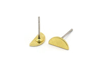 Brass Geometric Earring, 12 Raw Brass Tiny Semi Circle Stud Earrings, Half Moon Earrings (9x4x0.80mm) M02356 A2547