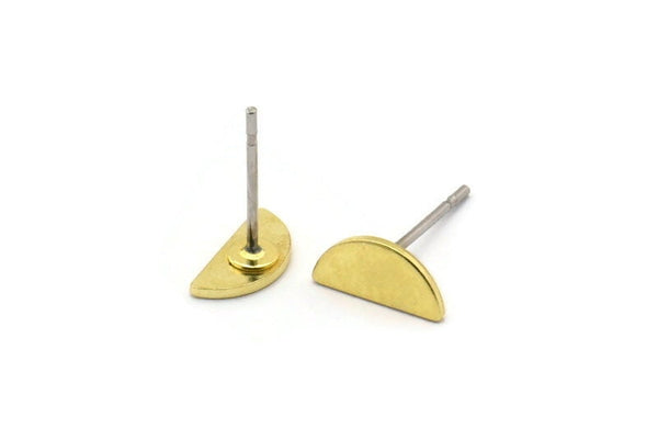 Brass Geometric Earring, 12 Raw Brass Tiny Semi Circle Stud Earrings, Half Moon Earrings (9x4x0.80mm) M02356 A2547