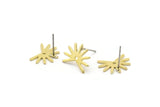 Brass Sun Earring, 8 Raw Brass Sun Stud Earrings With 1 Hole (11x15x0.80mm) M02252 A2549