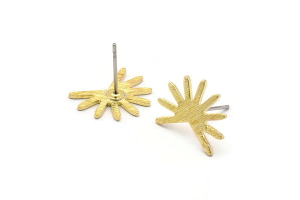Brass Sun Earring, 8 Textured Raw Brass Sun Stud Earrings (11x15x0.80mm) M02251 A0508