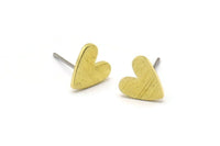 Brass Heart Earring, 10 Textured Raw Brass Heart Stud Earrings (8x1mm) M02169 A2554