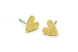 Brass Heart Earring, 10 Textured Raw Brass Heart Stud Earrings (8x1mm) M02169 A2554