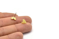 Brass Heart Earring, 10 Textured Raw Brass Heart Stud Earrings (8x1mm) M02169 A2554