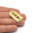 Brass D Shape, 4 Textured Raw Brass Moon Phases D Shape Charms With 8 Holes (35x20x0.80mm) M03209