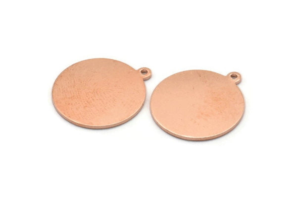 Copper Round Charm, 6 Raw Copper Round Tags, Round Charms With 1 Loop (20x18x0.80mm) M03025