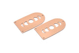 Copper D Shape, 2 Raw Copper Moon Phases D Shape Charms With 3 Holes (35x20x0.80mm) M03214