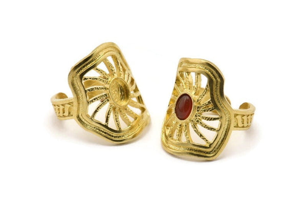 Brass Royal Ring, Raw Brass Royal Rings With 1 Stone Settings - Pad Size 4x6mm N1896