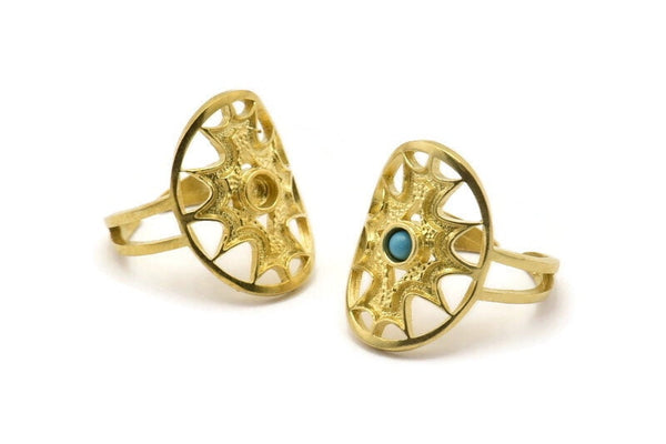 Brass Royal Ring, 2 Raw Brass Royal Rings With 1 Stone Settings - Pad Size 3mm N1898