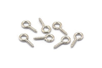 Screw Eye Pin, 100 Silver Tone Brass Screw Hook Eye Pins (10x5mm) A1054