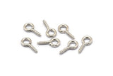 Screw Eye Pin, 100 Silver Tone Brass Screw Hook Eye Pins (10x5mm) A1054