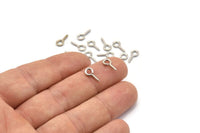 Screw Eye Pin, 100 Silver Tone Brass Screw Hook Eye Pins (10x5mm) A1054
