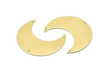 Brass Moon Charm, 4 Raw Brass Moon Crescent Charms With 3 Holes (35x15x0.80mm) M03047