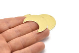 Brass Moon Charm, 4 Raw Brass Moon Crescent Charms With 4 Holes (35x15x0.80mm) M03052