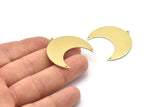 Brass Moon Charm, 4 Raw Brass Moon Crescent Charms With 1 Loop And 2 Holes (35x17x0.80mm) M03055
