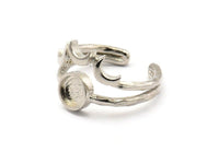 Silver Ring Setting, 2 Silver Tone Brass Moon And Planet Ring With 1 Stone Settings - Pad Size 6mm N1275 H0168