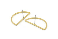Semi Circle Earring, 12 Raw Brass Semi Circle Stud Earrings (30x15mm) D011 A1150
