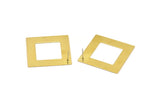 Brass Square Earring, 4 Raw Brass Square Stud Earrings (37x8x0.80mm) E641 A1291