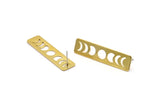 Brass Rectangle Earring, 6 Raw Brass Moon Phases Stud Earrings (40x10x0.80mm) M01996 A2496