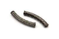 Curved Tube Bead, Gunmetal Curved Tube, CZ Cubic Zirconia Micro Pave Bead (32x5mm) B-3