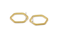 Brass Hexagon Earring, 6 Raw Brass Hexagon Stud Earrings (25x2x2mm) D0136 A1314
