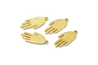 Brass Hand Charm, 6 Raw Brass Hand Charms With 1 Loop (19x9x1.2mm) N1232