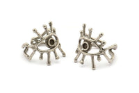 Silver Eye Ring, Antique Silver Plated Brass Eye Ring With 1 Stone Settings - Pad Size 3mm N1892 H1554