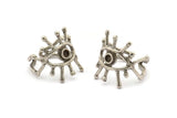 Silver Eye Ring, Antique Silver Plated Brass Eye Ring With 1 Stone Settings - Pad Size 3mm N1892 H1554