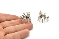 Silver Eye Ring, Antique Silver Plated Brass Eye Ring With 1 Stone Settings - Pad Size 3mm N1892 H1554
