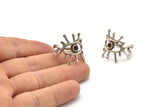 Silver Eye Ring, Antique Silver Plated Brass Eye Ring With 1 Stone Settings - Pad Size 3mm N1892 H1554