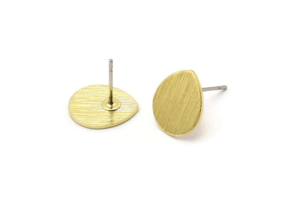 Brass Drop Earring, 6 Textured Raw Brass Drop Shaped Stud Earrings (12x0.70mm) M01850 A2514