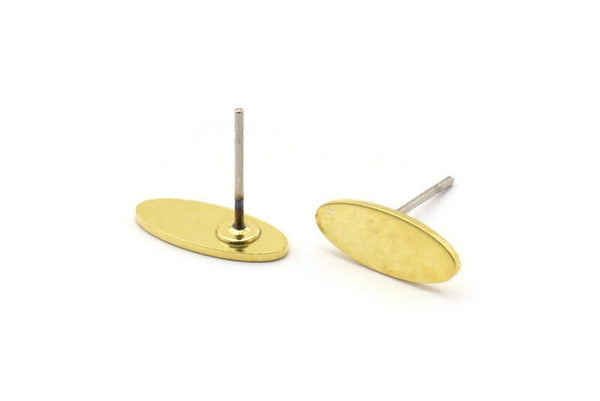 Brass Oval Earring, 12 Raw Brass Oval Shaped Stud Earrings (12x5x0.80mm) M01999 A2512