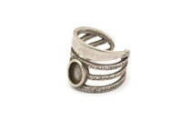 Silver Ring Setting, Antique Silver Plated Brass Duke Ring With 1 Stone Settings - Pad Size 6x8mm N1891 H1530