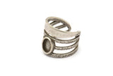 Silver Ring Setting, Antique Silver Plated Brass Duke Ring With 1 Stone Settings - Pad Size 6x8mm N1891 H1530