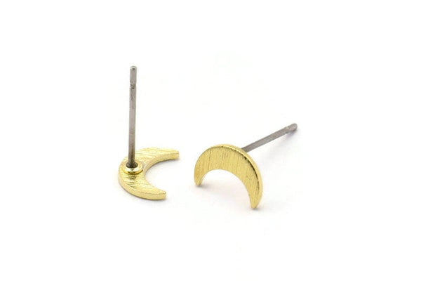 Brass Moon Earring, 12 Textured Raw Brass Tiny Crescent Moon Stud Earrings (8x5x0.80mm) M01823 A2510