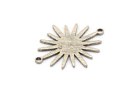 Silver Sunny Connector, 6 Antique Silver Plated Brass Textured Sunny Connectors With 2 Loops (27x22x1mm) D0559 H0723