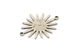 Silver Sunny Connector, 6 Antique Silver Plated Brass Textured Sunny Connectors With 2 Loops (27x22x1mm) D0559 H0723