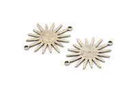 Silver Sunny Connector, 6 Antique Silver Plated Brass Textured Sunny Connectors With 2 Loops (27x22x1mm) D0559 H0723