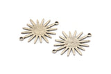 Silver Sunny Connector, 6 Antique Silver Plated Brass Textured Sunny Connectors With 2 Loops (27x22x1mm) D0559 H0723