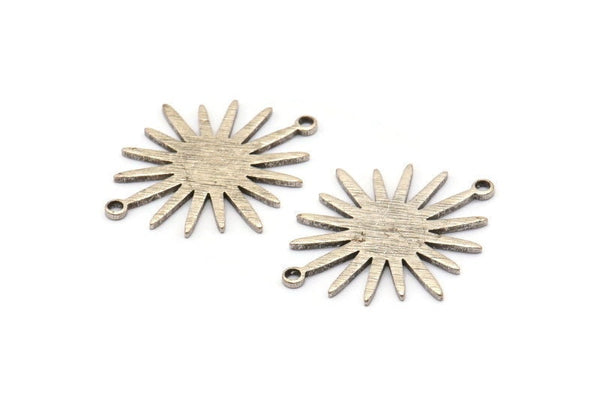 Silver Sunny Connector, 6 Antique Silver Plated Brass Textured Sunny Connectors With 2 Loops (27x22x1mm) D0559 H0723