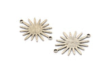 Silver Sunny Connector, 6 Antique Silver Plated Brass Textured Sunny Connectors With 2 Loops (27x22x1mm) D0559 H0723
