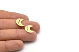 Brass Moon Earring, 10 Raw Brass Crescent Moon Shaped Stud Earrings (15x8x1mm) M01843 A2516