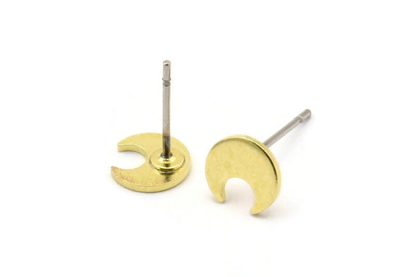 Brass Moon Earring, 12 Raw Brass Tiny Crescent Moon Stud Earrings (7x0.80mm) M01820 A2421