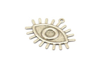 Silver Eye Charm, 12 Antique Silver Plated Brass Eye Charms With 1 Loop, Pendants, Earrings (26x22x1mm) A1201 H1145