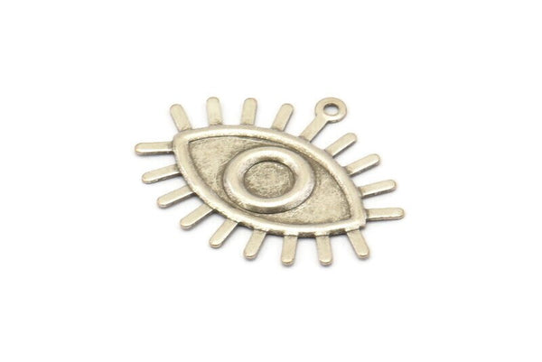 Silver Eye Charm, 12 Antique Silver Plated Brass Eye Charms With 1 Loop, Pendants, Earrings (26x22x1mm) A1201 H1145