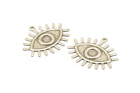 Silver Eye Charm, 12 Antique Silver Plated Brass Eye Charms With 1 Loop, Pendants, Earrings (26x22x1mm) A1201 H1145